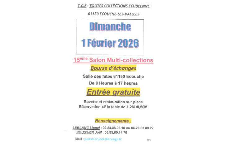 15 ème salon multi-collection Ecouché-Les-Vallées 1er février 2026 6-8